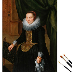 Portret van een legante dame, vast door een voorzi tissuepapier