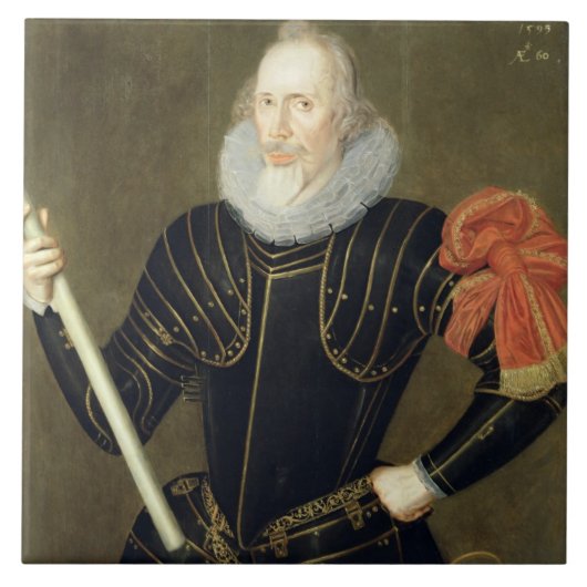 Portret van een Man, 1593 (olie op het paneel) Tegeltje (Voorkant)