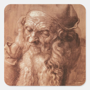 Portret van een man van drieënnegentig, 1521 jaar vierkante sticker