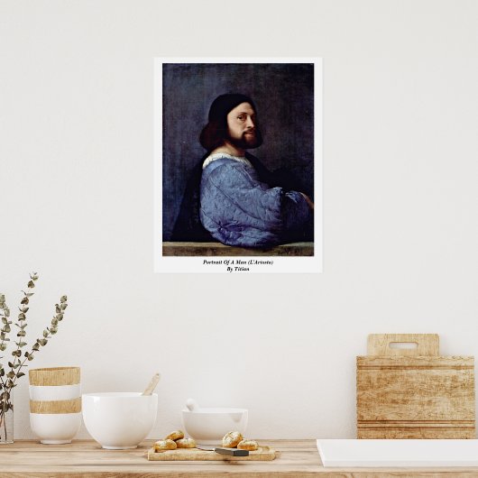 Portret van een Man van Titiaan Poster (Keuken)