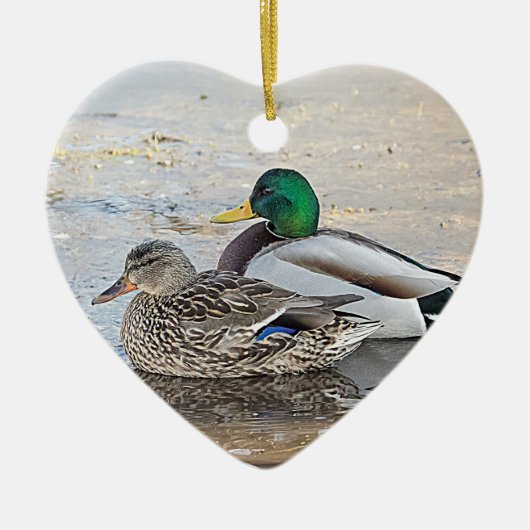 Portret van een mannelijke en vrouw-mallard keramisch ornament (Voorkant)