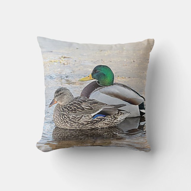 Portret van een mannelijke en vrouw-mallard kussen (Voorkant)