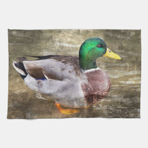 Portret van een mannelijke mallard theedoek
