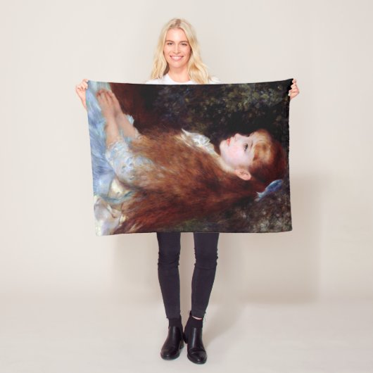 Portret van een meisje met blauw lintje, Renoir Fleece Deken (In situ)