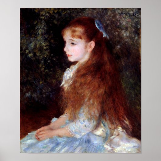 Portret van een meisje met blauw lintje, Renoir Poster (Voorkant)