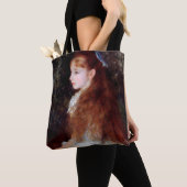 Portret van een meisje met blauw lintje, Renoir Tote Bag (Dichtbij)