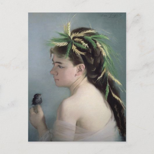 Portret van een meisje met een Sparrow Briefkaart (Voorkant)