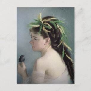 Portret van een meisje met een Sparrow Briefkaart