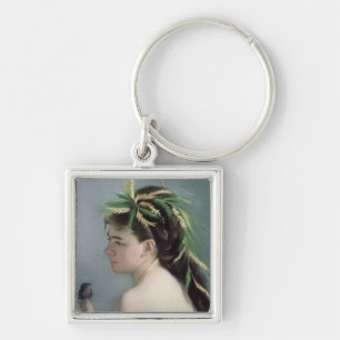 Portret van een meisje met een Sparrow Sleutelhanger