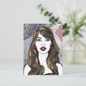 Portret van een meisje met lang bruin haar briefkaart (Staand voorkant)