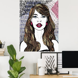 Portret van een meisje met lang bruin haar poster