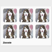 portret van een meisje met lang bruin haar vierkante sticker (Vel)