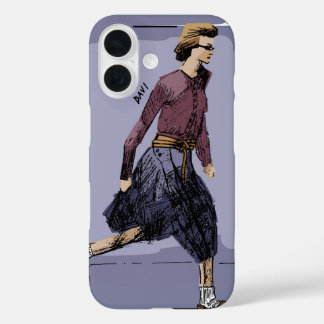 Portret van een Modieuze Vrouw die Halverwege Loop iPhone 16 Hoesje
