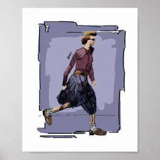 Portret van een Modieuze Vrouw die Halverwege Loop Poster
