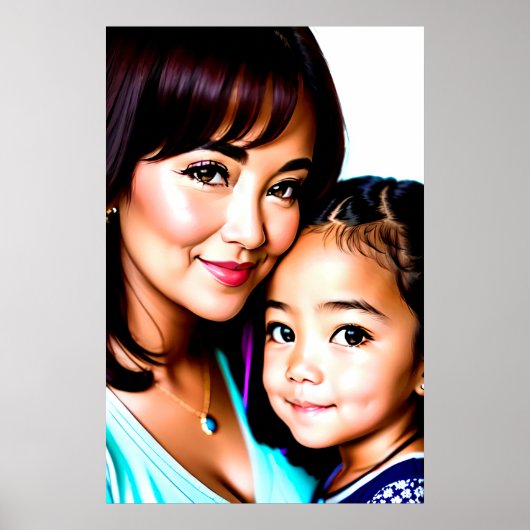 Portret van een moeder en dochter | AI Art Poster (Voorkant)