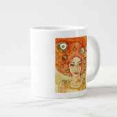 Portret van een mooi meisje grote koffiekop (Voorkant rechts)