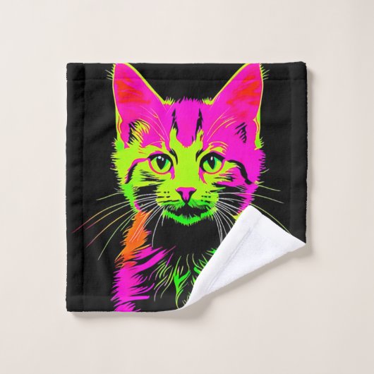 Portret van een neon kat bad handdoek (Wasdoekje)