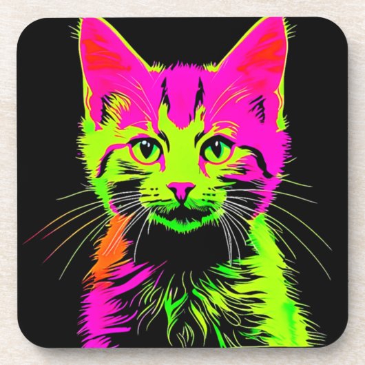 Portret van een neon kat bier onderzetter (Voorkant)