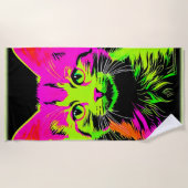 Portret van een neon kat strandlaken (Voorkant)