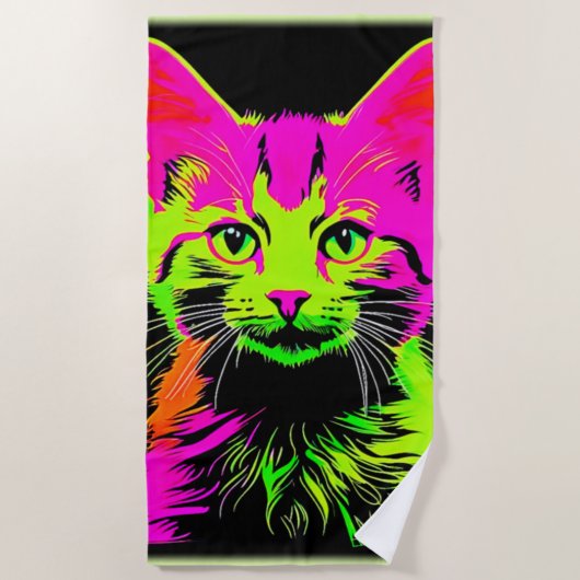 Portret van een neon kat strandlaken (Voorkant)
