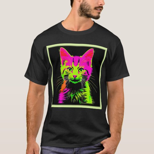 Portret van een neon kat t-shirt (Voorkant)