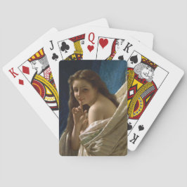 Portret van een ondeugende jonge vrouw pokerkaarten