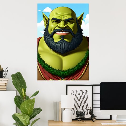 Portret van een orkdwerghybride met baard | AI Art Poster (Thuiskantoor)