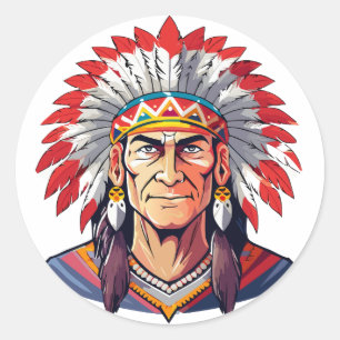Portret van een oude inheemse Amerikaanse Chief Ronde Sticker