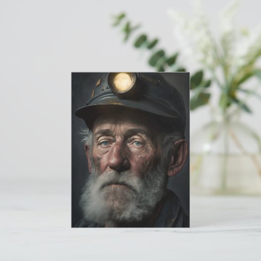 Portret van een oude kolenmijnbouwer in de 19e eeu briefkaart (Staand voorkant)