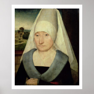 Portret van een oude vrouw (olie op het paneel) poster