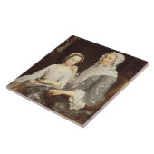 Portret van een oudere dame en een jong meisje (ol tegeltje (Zijkant)