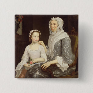 Portret van een oudere dame en een jong meisje (ol vierkante button 5,1 cm