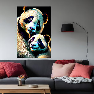 Portret van een panda moeder en kind   AI Art Poster