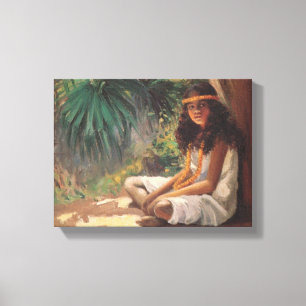 Portret van een polynesiaans meisje - Helen T. Dra Canvas Afdruk