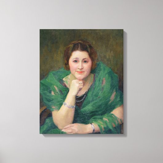 Portret van een Russische vrouw met een Groene Sca Canvas Afdruk (Voorkant)
