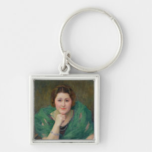 Portret van een Russische vrouw met een Groene Sca Sleutelhanger