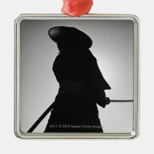 Portret van een Samurai-krijger met een zwaard Metalen Ornament