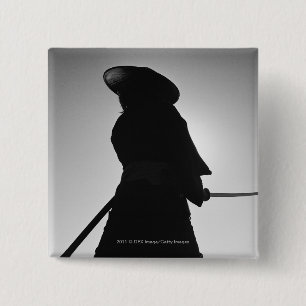Portret van een Samurai-krijger met een zwaard Vierkante Button 5,1 Cm