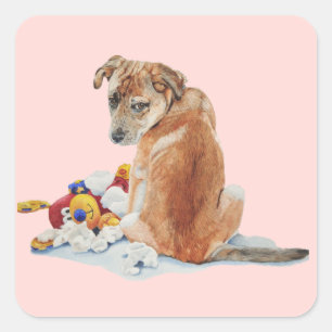 portret van een schattige bruine puppy en teddy re vierkante sticker