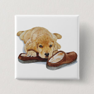 portret van een schattige gouden hondenhond vierkante button 5,1 cm