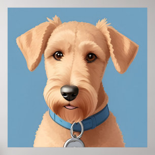 Portret van een Schattige Hond met een Blauwe Hals Poster