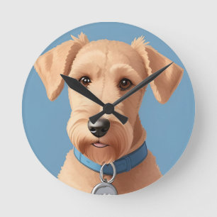 Portret van een Schattige Hond met een Blauwe Hals Ronde Klok