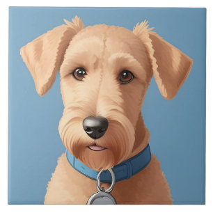 Portret van een schattige hond met een blauwe hals tegeltje