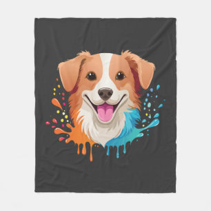 Portret van een schattige hond met vloeiende kleur fleece deken