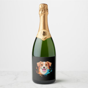 Portret van een schattige hond met vloeiende kleur sparkling wijnetiket