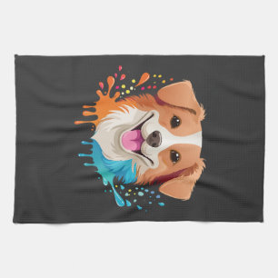 Portret van een schattige hond met vloeiende kleur theedoek