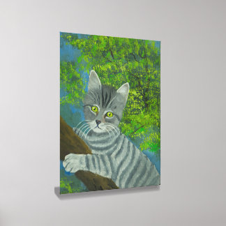 Portret van een Schattigee groenogige kat in een b Canvas Fototegel