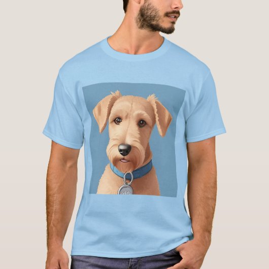 Portret van een Schattigee hond met een blauwe hal T-shirt (Voorkant)