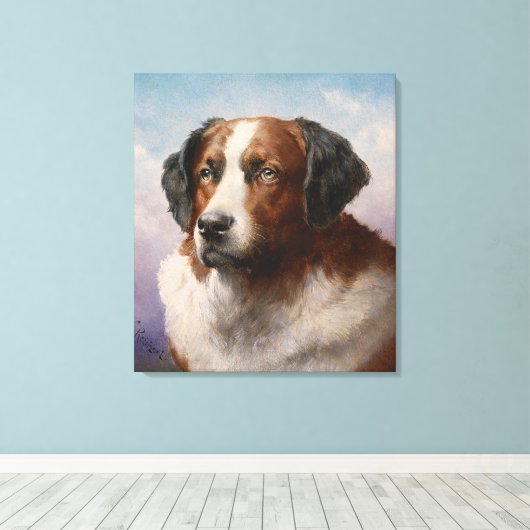 Portret van een St. Bernhard Dog Canvas Afdruk (Insitu (Houten vloer))