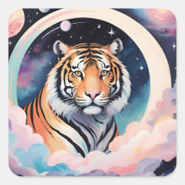 Portret van een tijger in de ruimte vierkante sticker